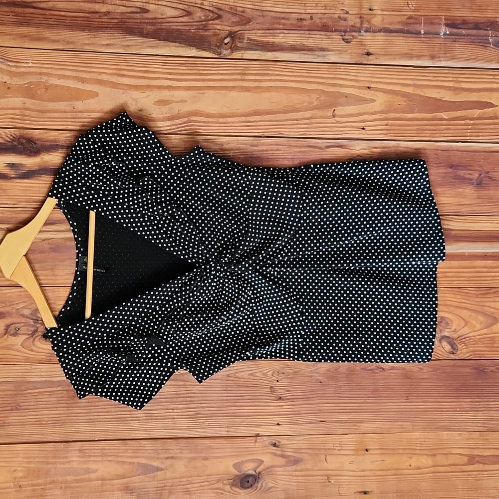 Susan Lawrence Top, Black With White Polka Dots, Size XL, Cap Sleeve